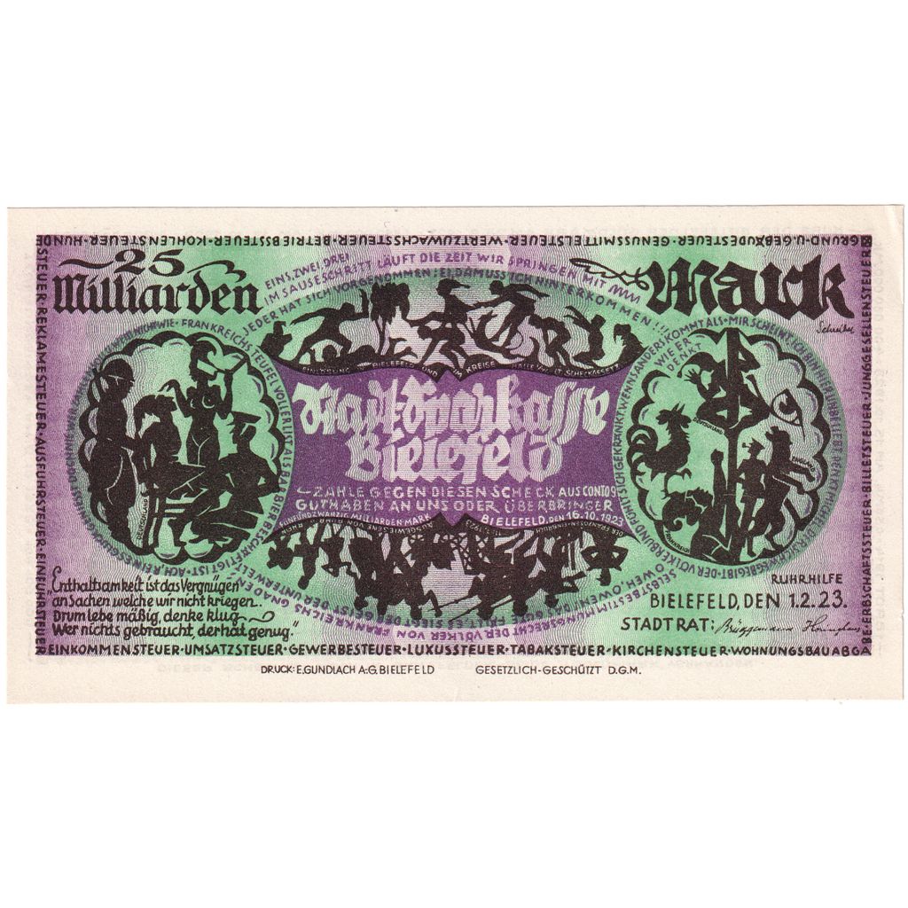 Alemanha, Bielefeld, 25 Milliarden Mark, 1923-02-01, UNC(63)