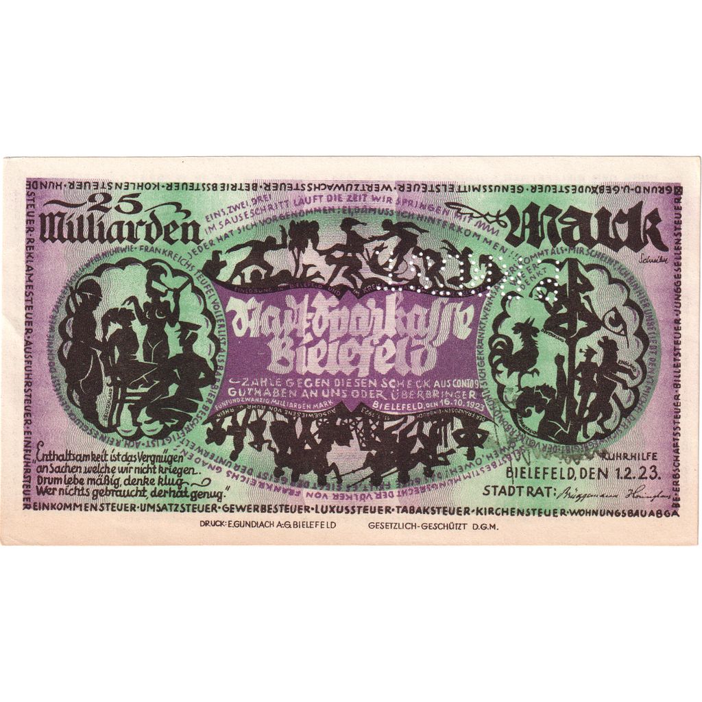 Deutschland, Bielefeld, 25 Milliarden Mark, 1923-02-01, UNZ-