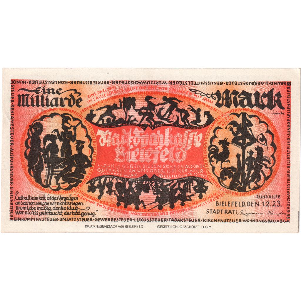Deutschland, Bielefeld, 1 Milliarde Mark, 1923-02-01, UNZ-