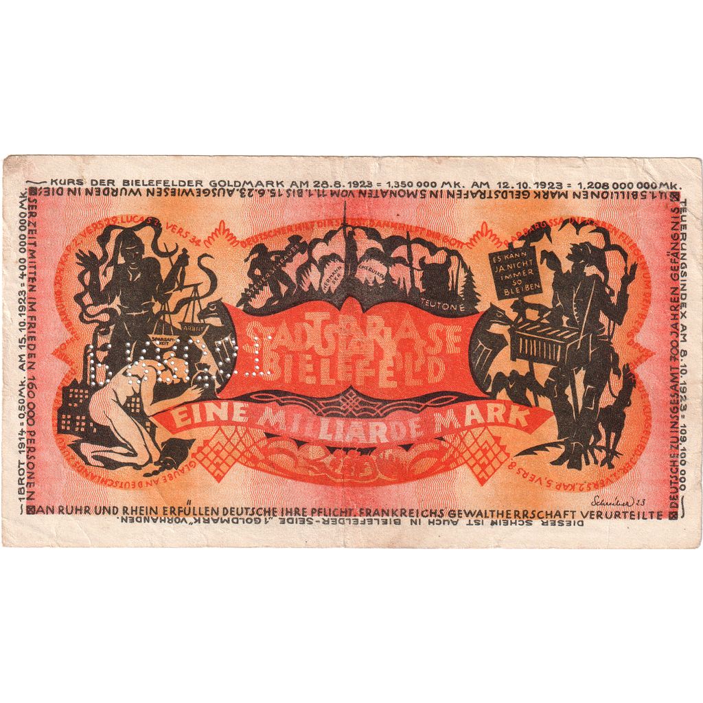 Germany, Bielefeld, 1 Milliarde Mark, 1923-02-01, VF(30-35)