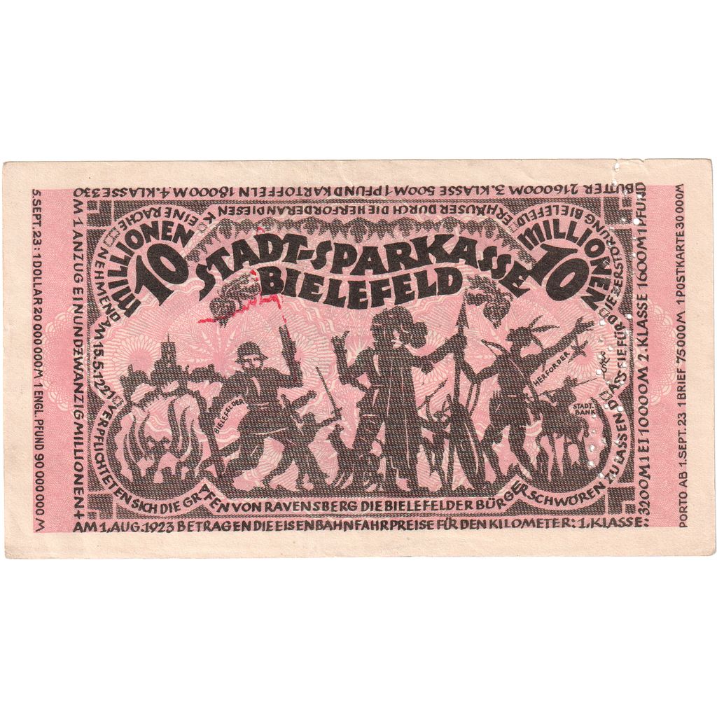 Duitsland, Bielefeld, 10 Millionen Mark, 1923-08-11, TTB+