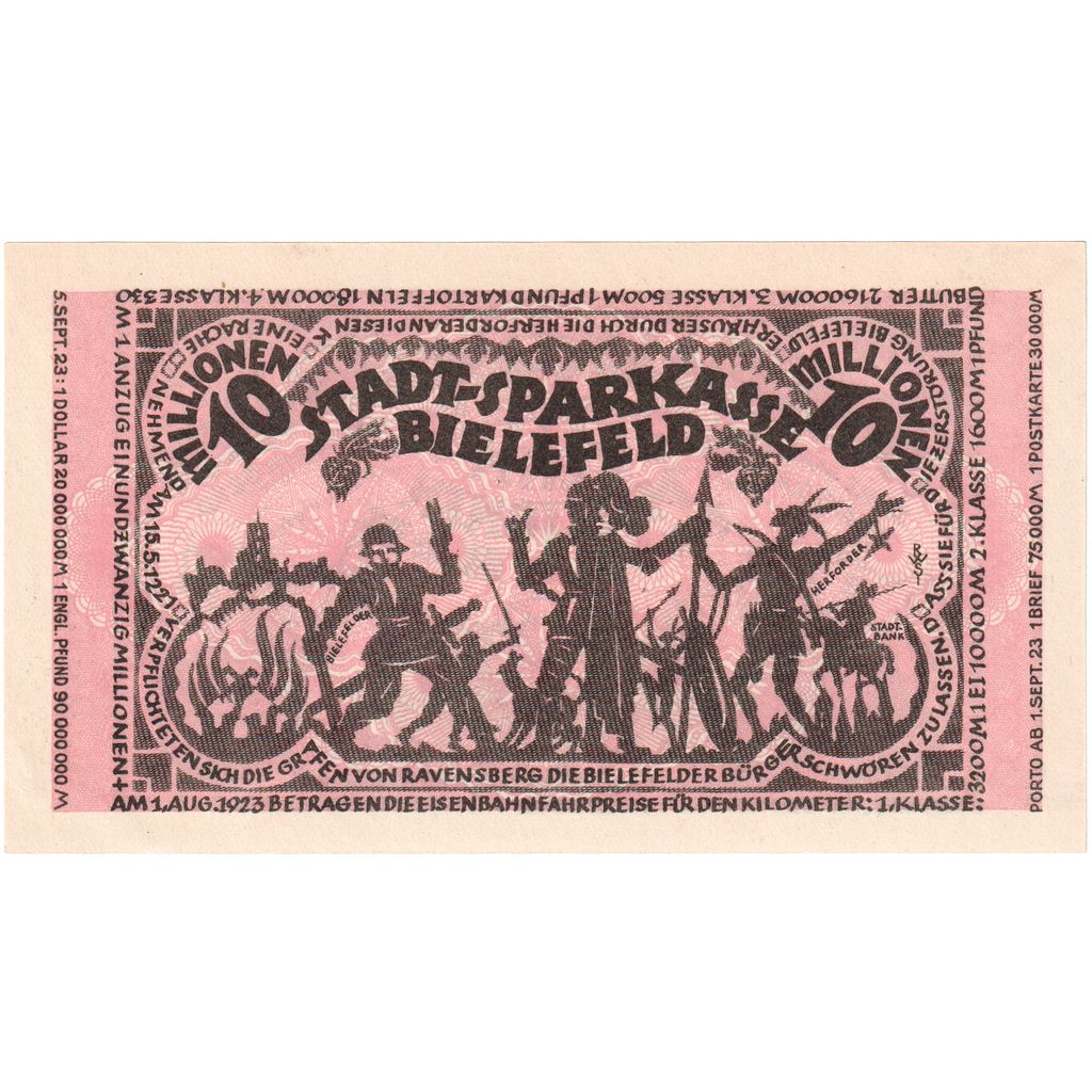 Alemanha, Bielefeld, 10 Millionen Mark, 1923-08-11, UNC(63)