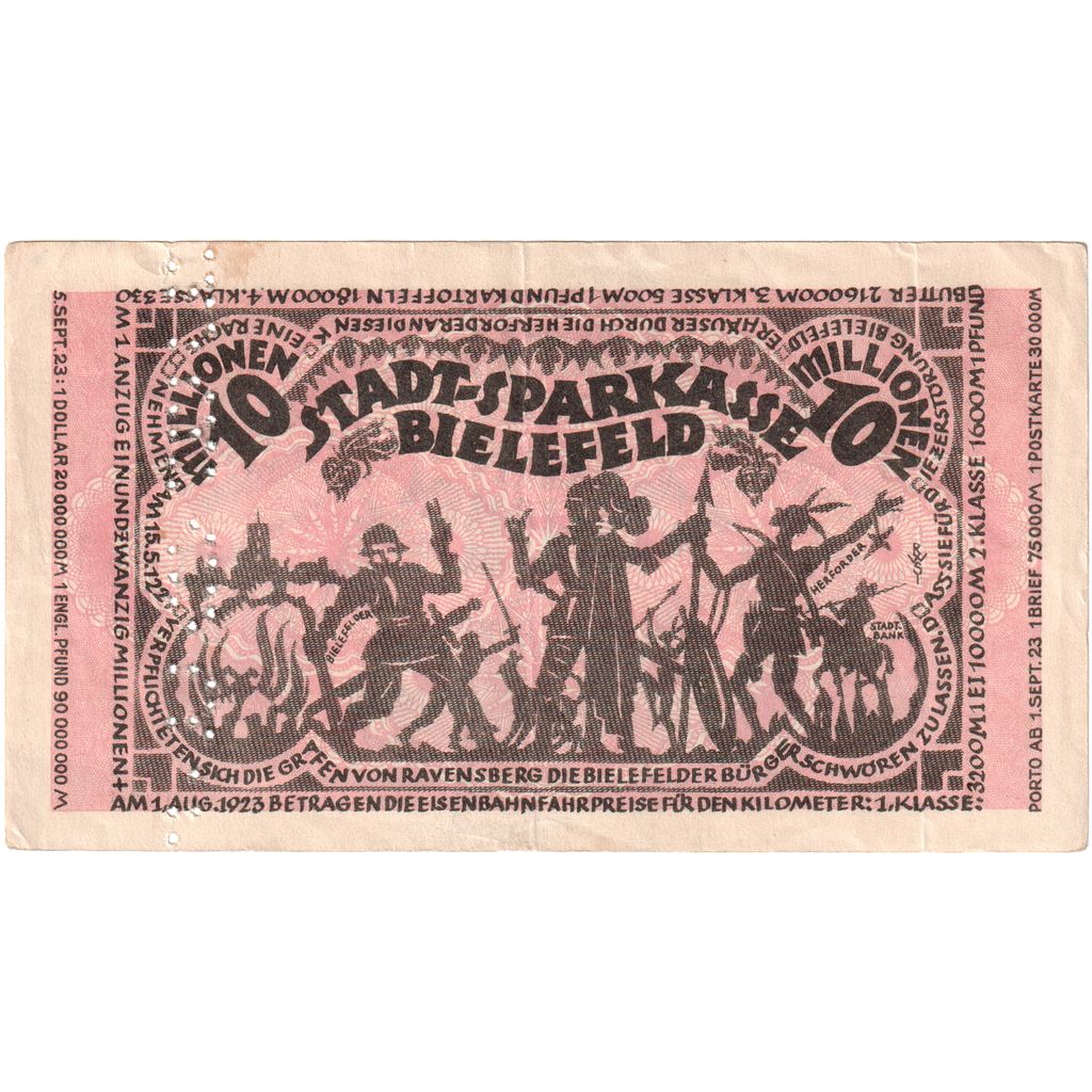 Alemanha, Bielefeld, 10 Millionen Mark, 1923-08-11, VF(30-35)