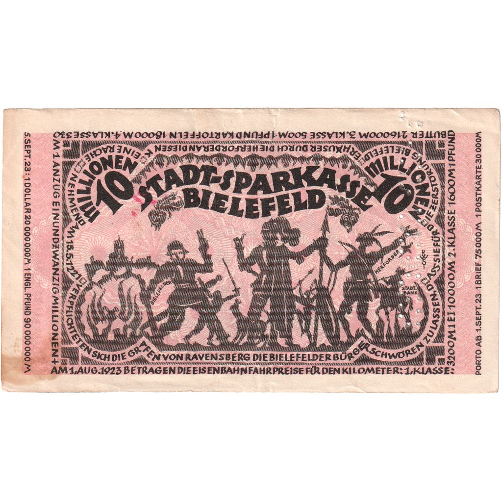 Niemcy, Bielefeld, 10 Millionen Mark, 1923-08-11, EF(40-45)