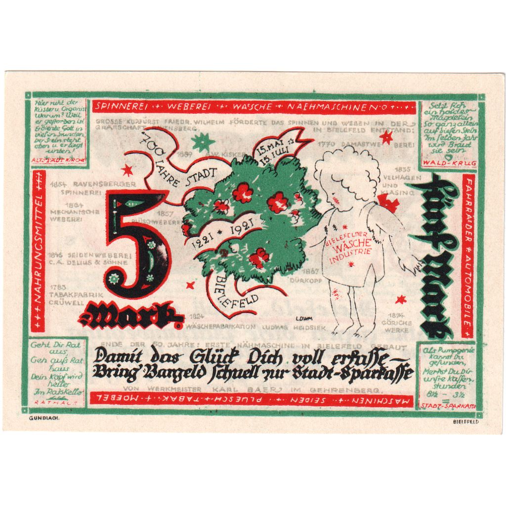 Alemanha, Bielefeld, 5 Mark, 1921-07-15, UNC(63)