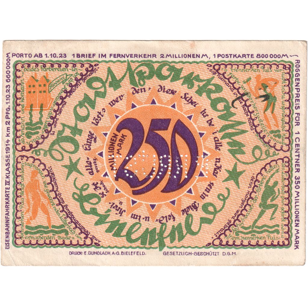 Alemania, Bielefeld, 250 Millionen Mark, 1922-04-02, MBC