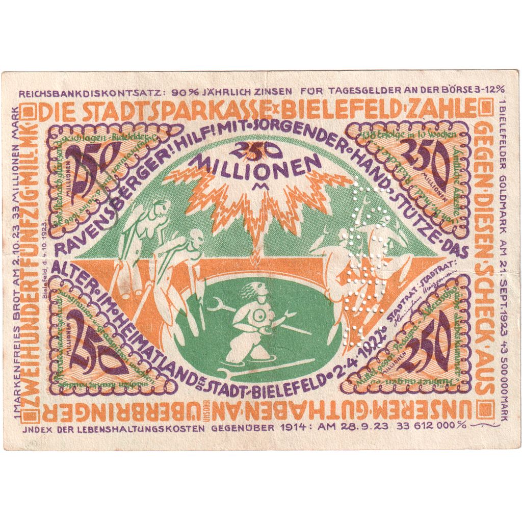 Duitsland, Bielefeld, 250 Millionen Mark, 1922-04-02, SUP