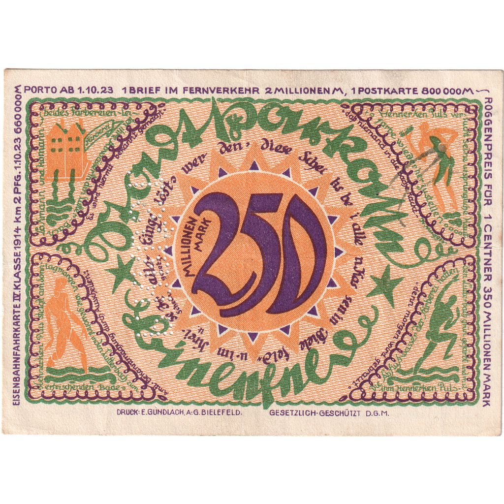 Duitsland, Bielefeld, 250 Millionen Mark, 1922-04-02, SUP