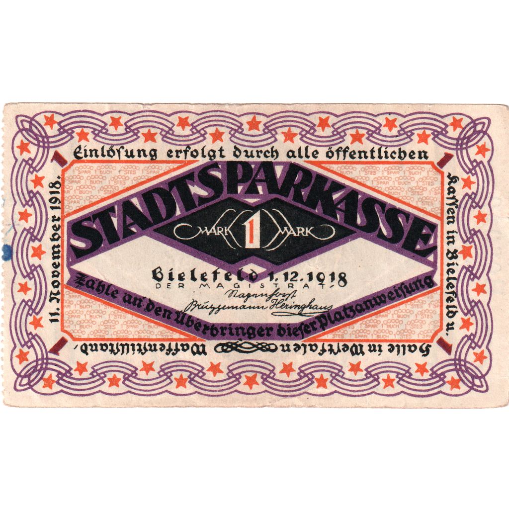 Alemanha, Bielefeld, 1 Mark, 1918-12-01, EF(40-45)