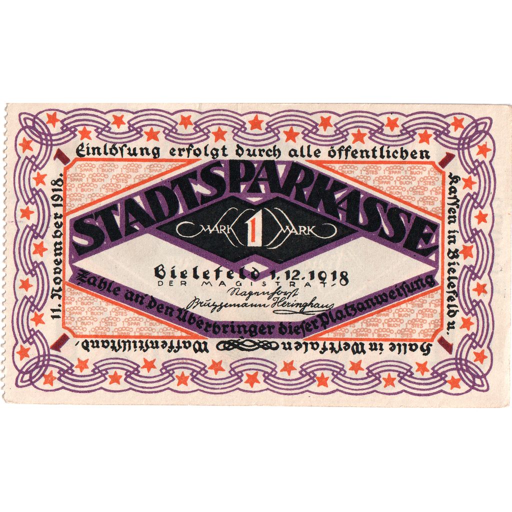 Germany, Bielefeld, 1 Mark, 1918-12-01, AU(55-58)