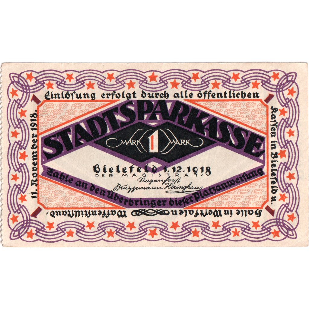 Alemanha, Bielefeld, 1 Mark, 1918-12-01, AU(50-53)