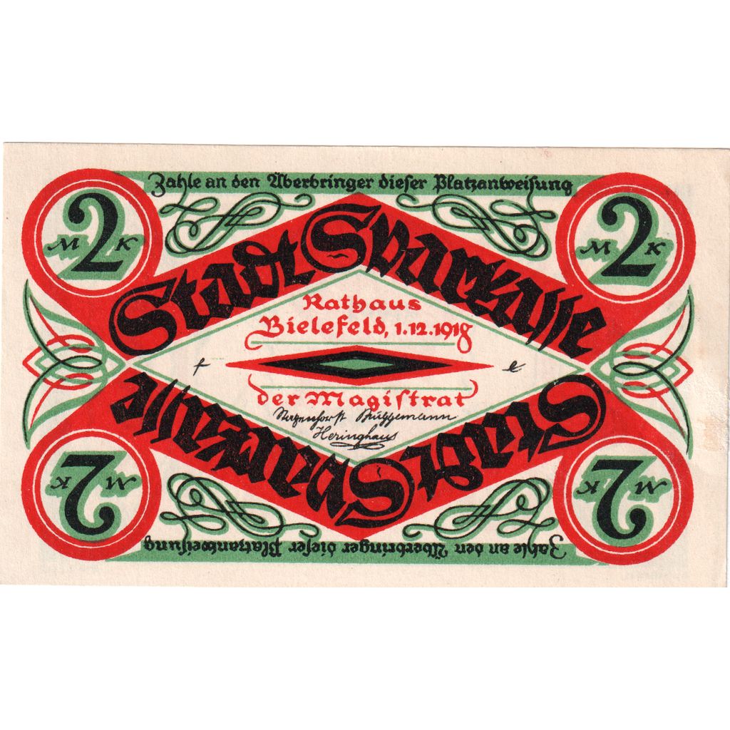 Germany, Bielefeld, 2 Mark, 1918-12-01, AU(50-53)