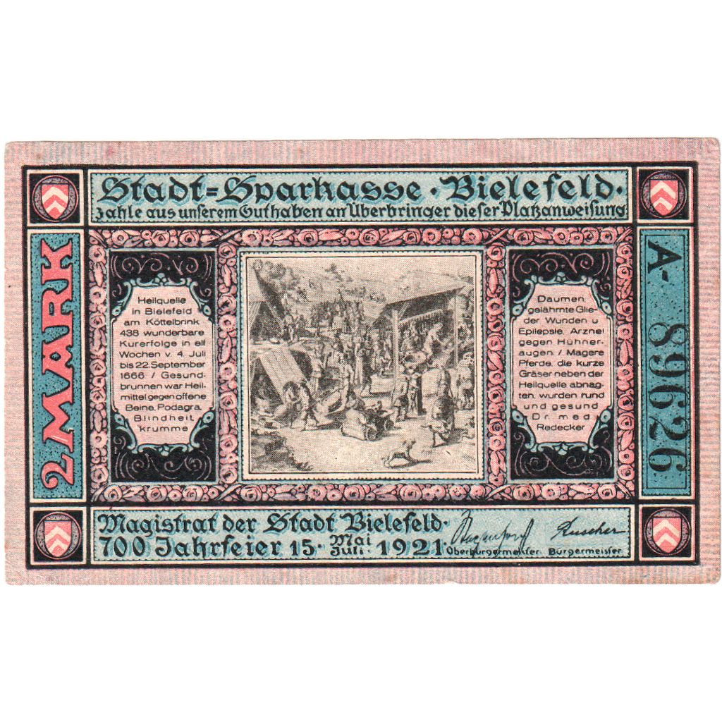 Germany, Bielefeld, 2 Mark, 1921-05-15, AU(50-53)