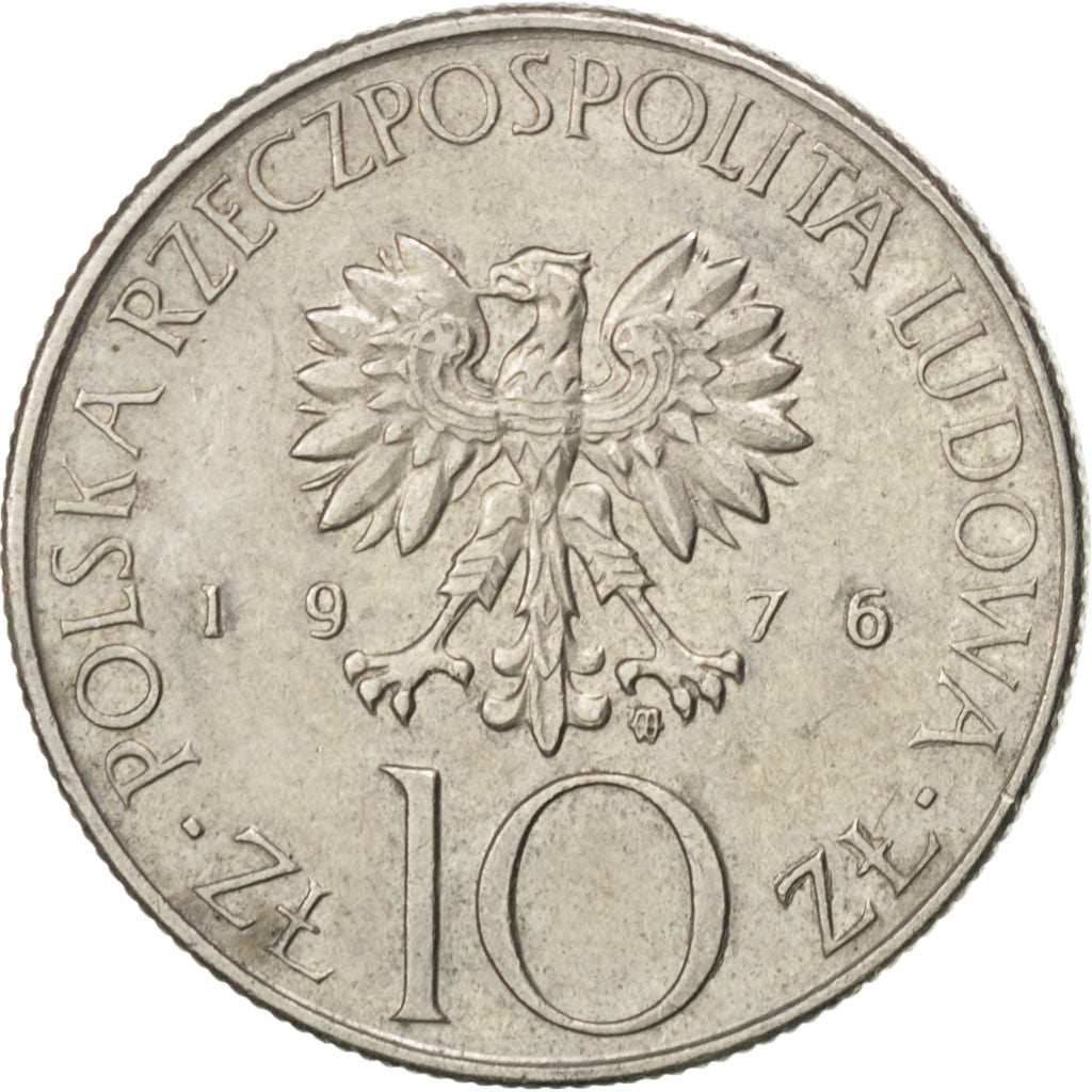 Munten, Polen, 10 Zlotych, 1976, Warsaw, ZF+, Copper-nickel, KM:74