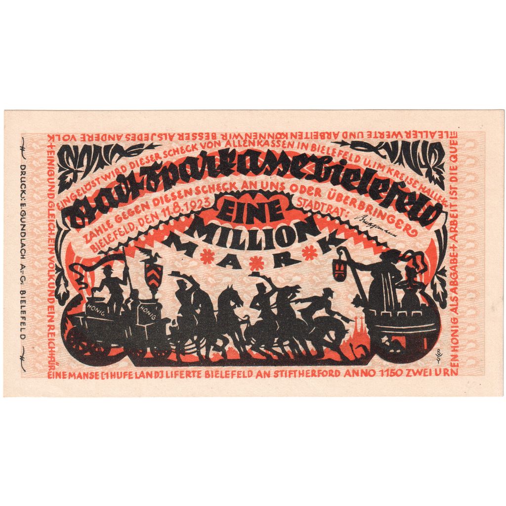 Germany, Bielefeld, 1 Million Mark, 1923-08-11, UNC(63)
