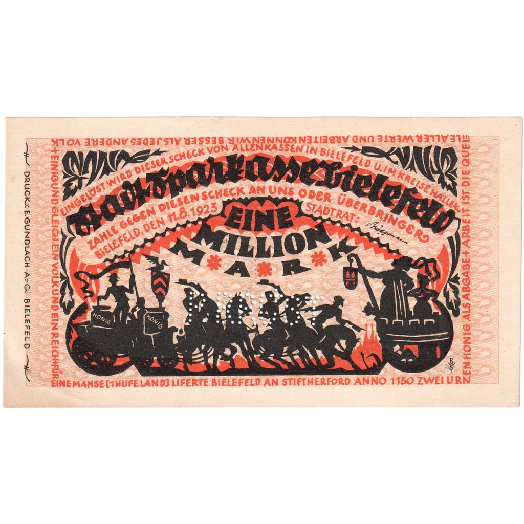 Deutschland, Bielefeld, 1 Million Mark, 1923-08-11, VZ