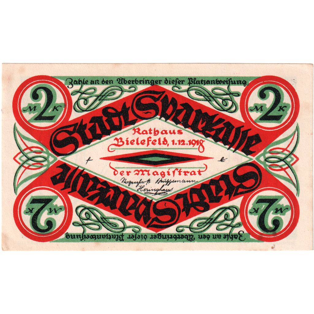 Germany, Bielefeld, 2 Mark, 1918-12-01, EF(40-45)