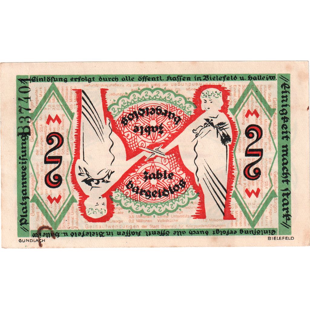 Germany, Bielefeld, 2 Mark, 1918-12-01, EF(40-45)