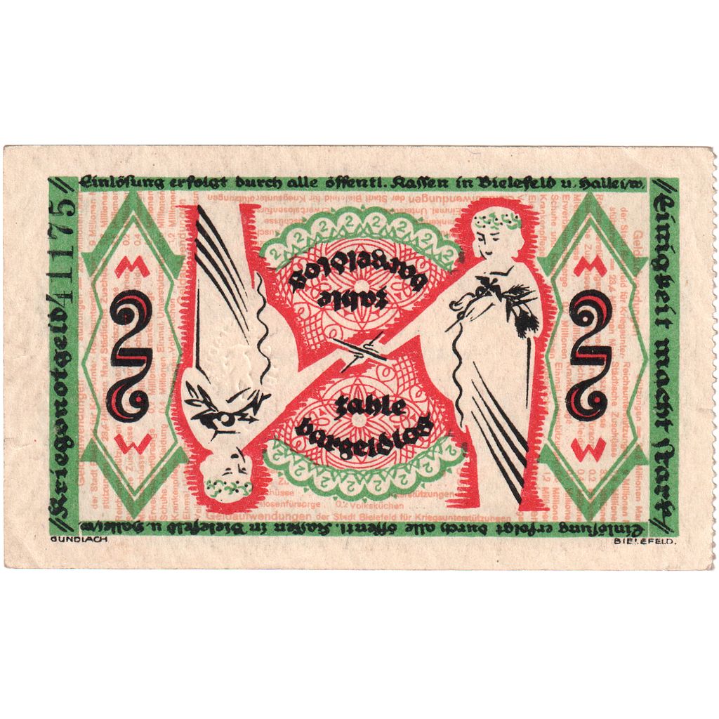Niemcy, Bielefeld, 2 Mark, 1918-12-01, UNC(63)