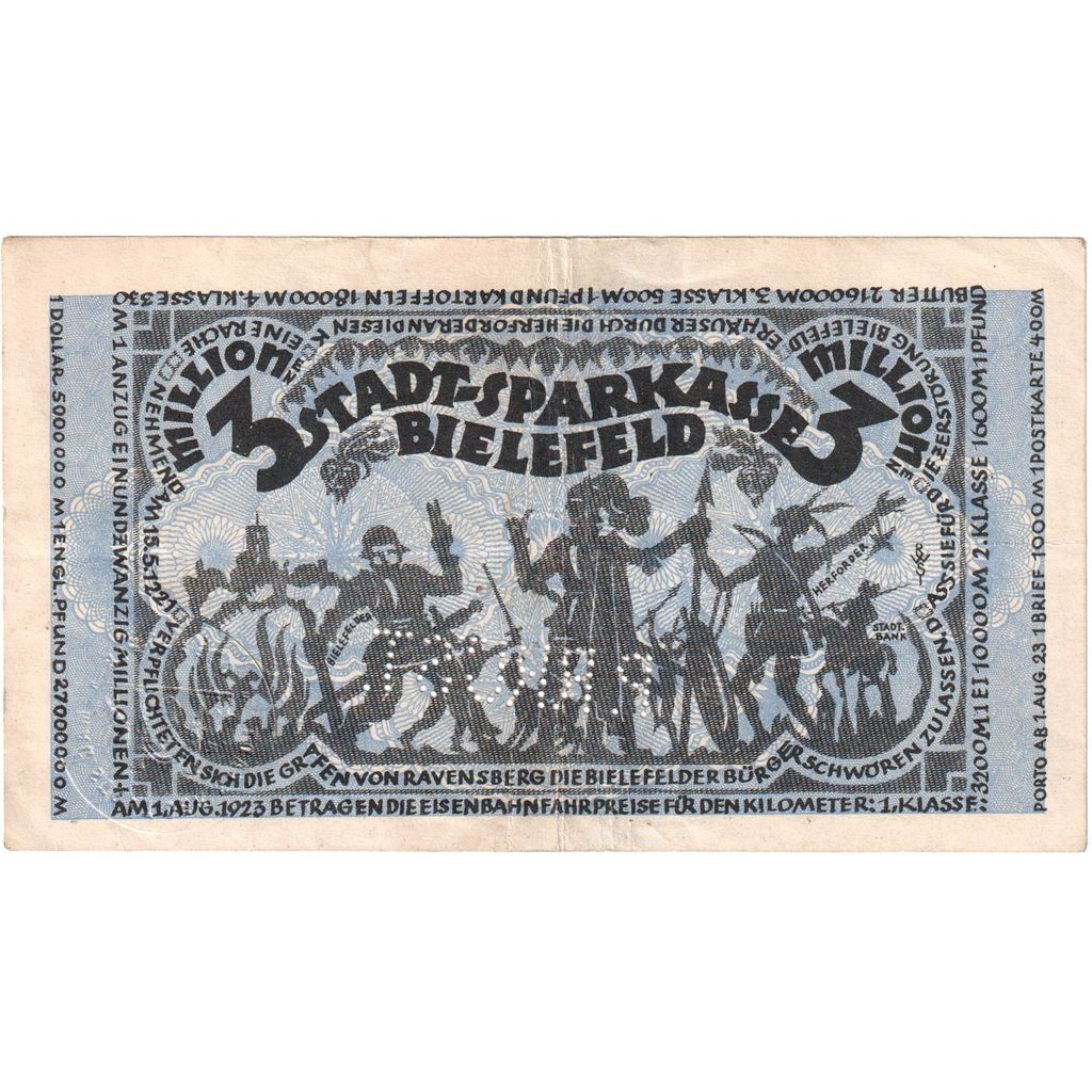 Deutschland, Bielefeld, 3 Millionen Mark, 1923-08-11, SS