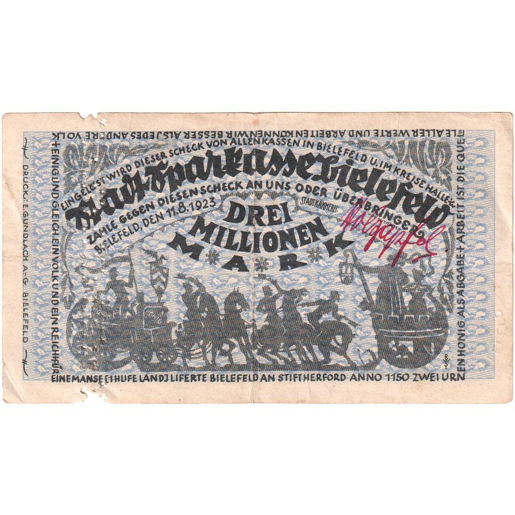 Deutschland, Bielefeld, 3 Millionen Mark, 1923-08-11, S