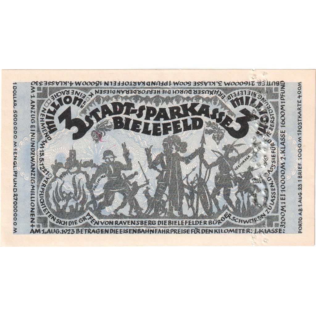Alemania, Bielefeld, 3 Millionen Mark, 1923-08-11, SC