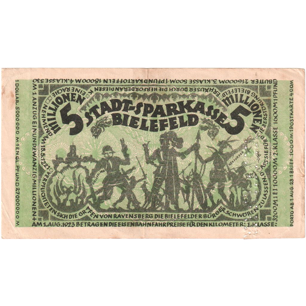 Germany, Bielefeld, 5 Millionen Mark, 1923-08-11, EF(40-45)