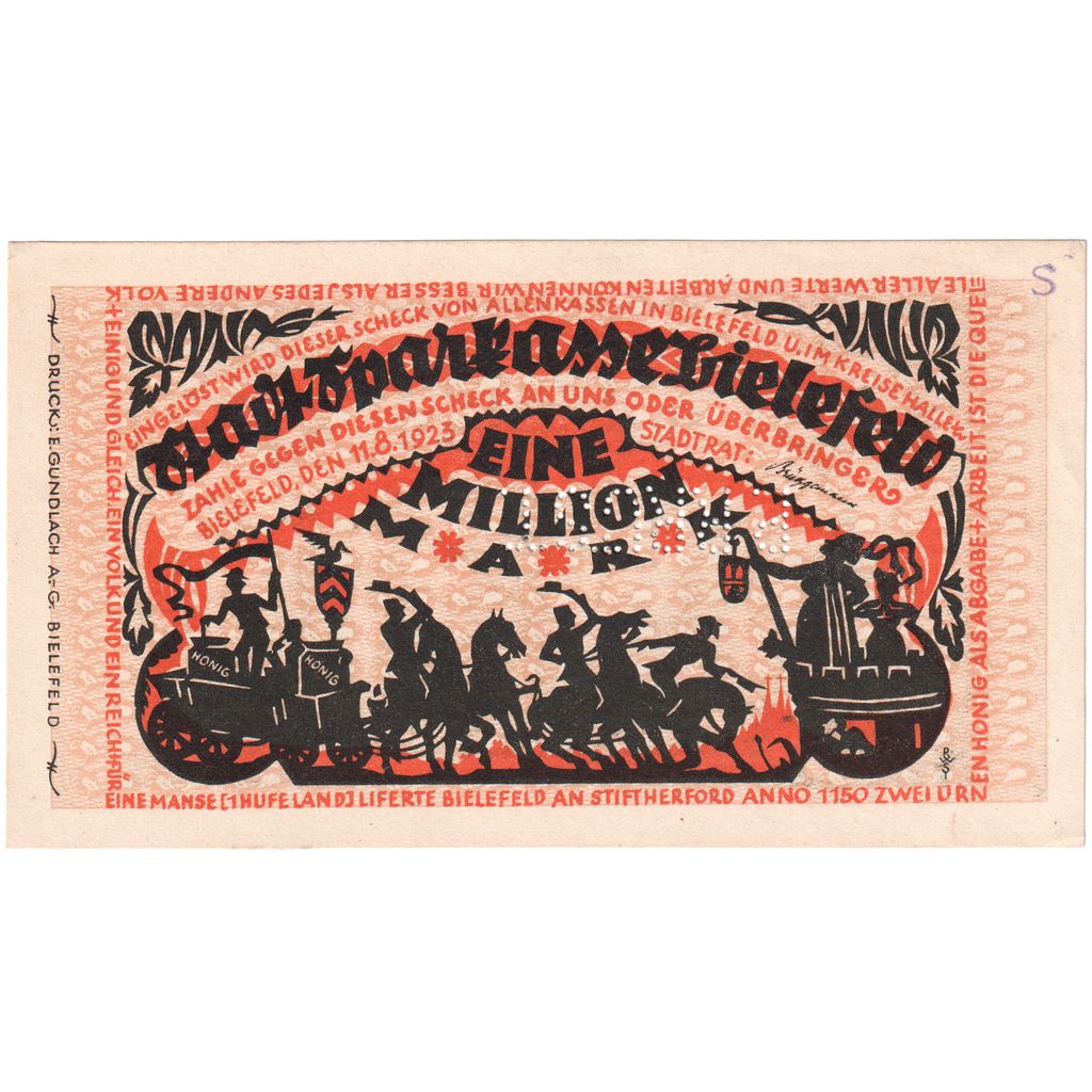 Germany, Bielefeld, 1 Million Mark, 1923-08-11, AU(55-58)