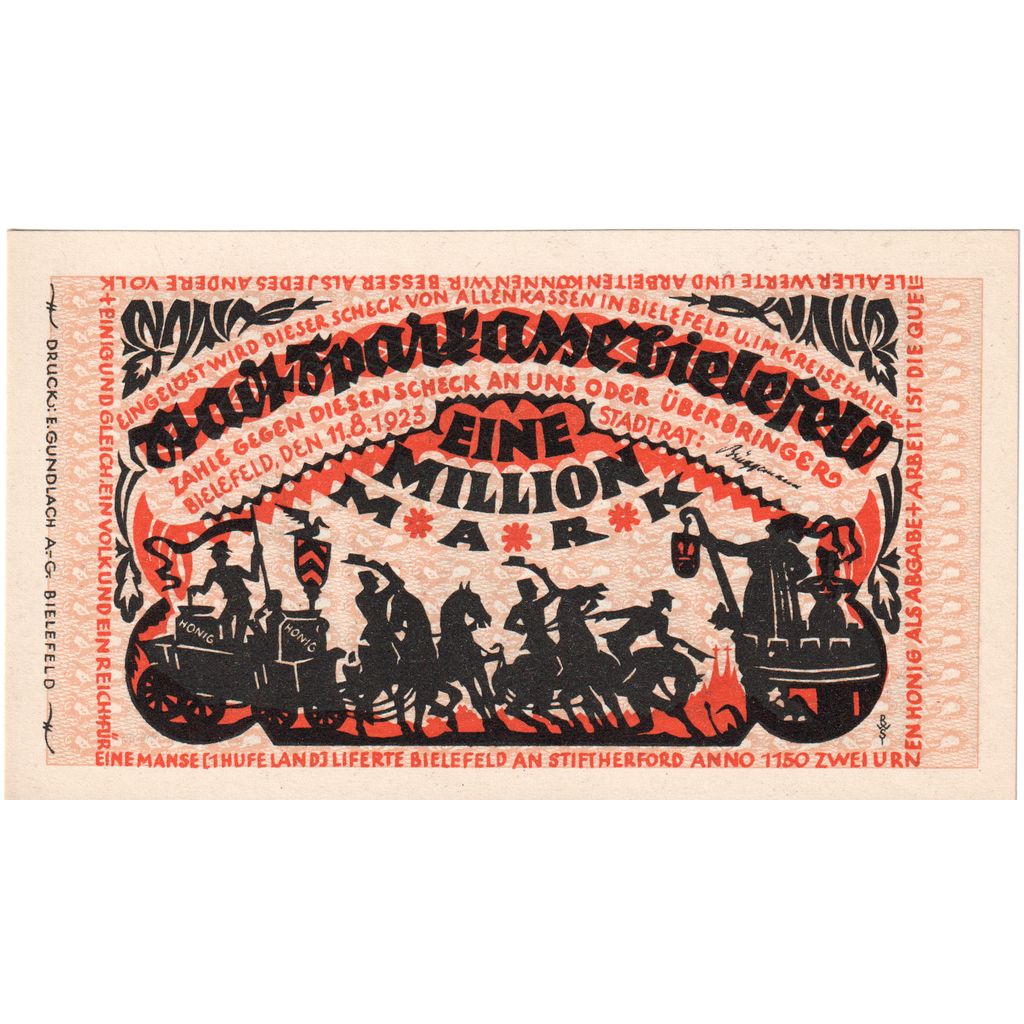 Alemania, Bielefeld, 1 Million Mark, 1923-08-11, SC+