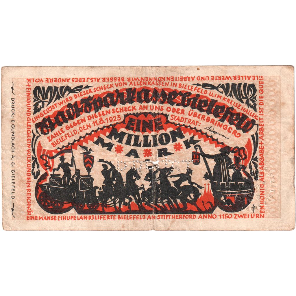 Germany, Bielefeld, 1 Million Mark, 1923-08-11, VF(20-25)