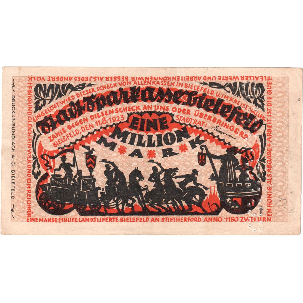 Germany, Bielefeld, 1 Million Mark, 1923-08-11, AU(55-58)
