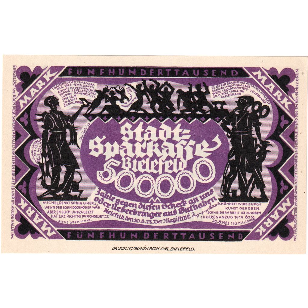 Germany, Bielefeld, 500000 Mark, 1923-08-20, UNC(63)