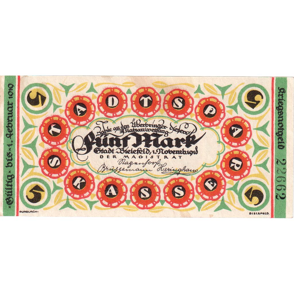 Deutschland, Bielefeld, 5 Mark, 1918-11-01, VZ