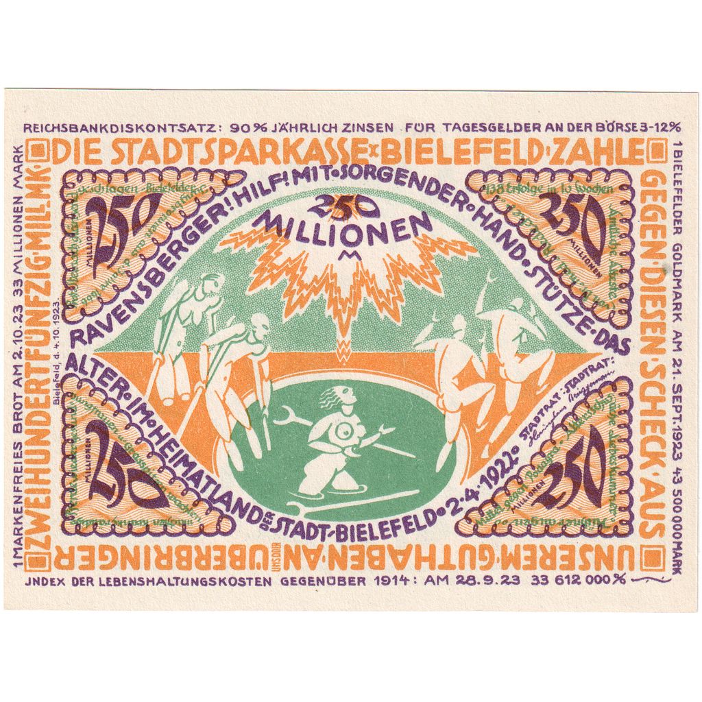 Germany, Bielefeld, 250 Millionen Mark, 1922-04-02, UNC(63)