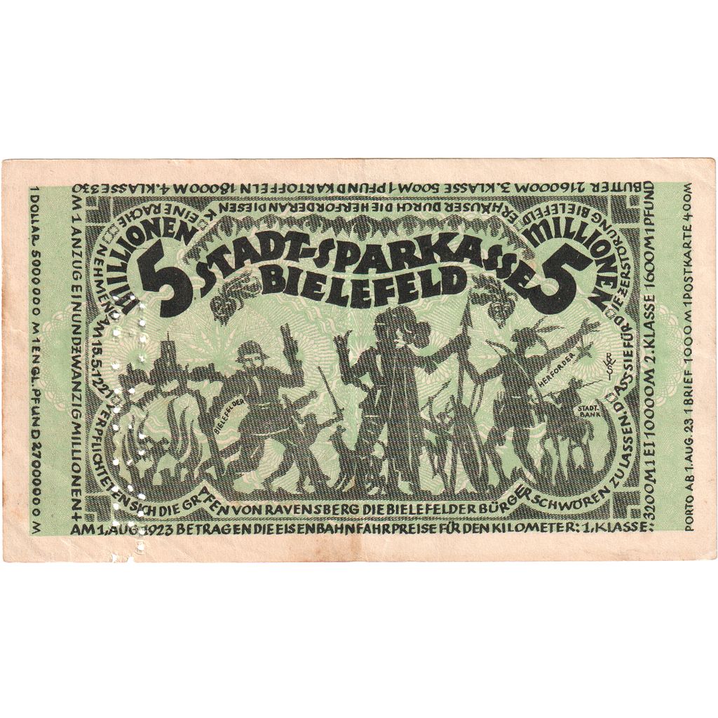 Germany, Bielefeld, 5 Millionen Mark, 1923-08-11, AU(50-53)