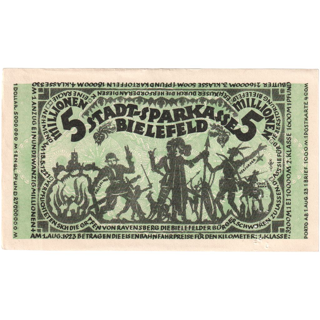 Alemanha, Bielefeld, 5 Millionen Mark, 1923-08-11, UNC(63)