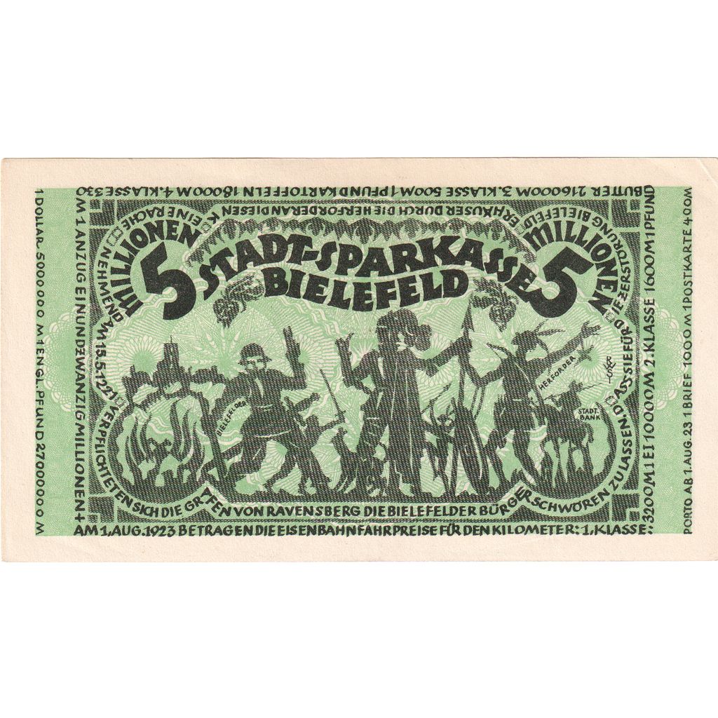 Alemanha, Bielefeld, 5 Millionen Mark, 1923-08-11, UNC(63)