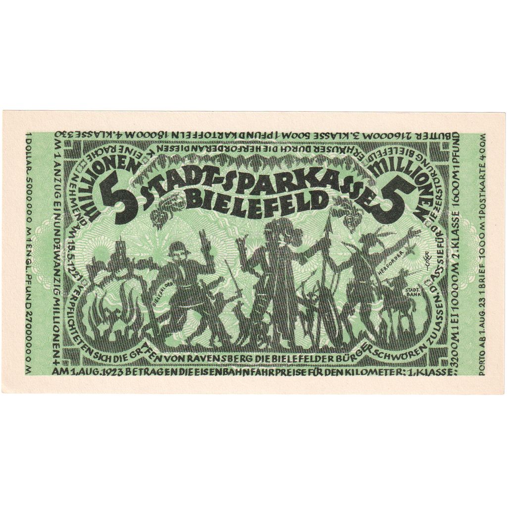 Niemcy, Bielefeld, 5 Millionen Mark, 1923-08-11, UNC(63)