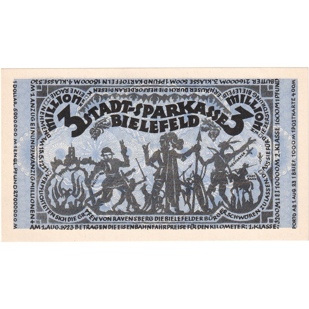 Alemanha, Bielefeld, 3 Millionen Mark, 1923-08-11, UNC(63)