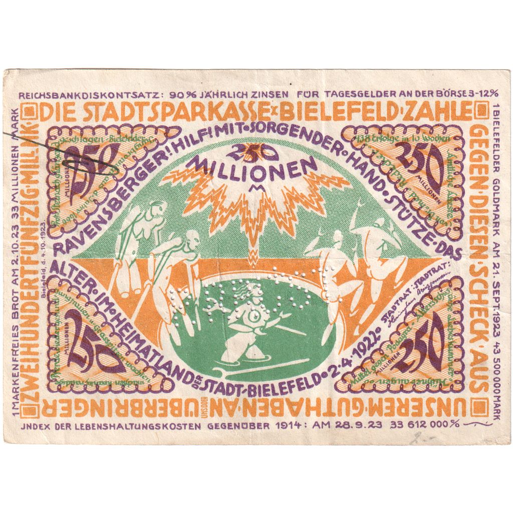 Germany, Bielefeld, 250 Millionen Mark, 1922-04-02, EF(40-45)
