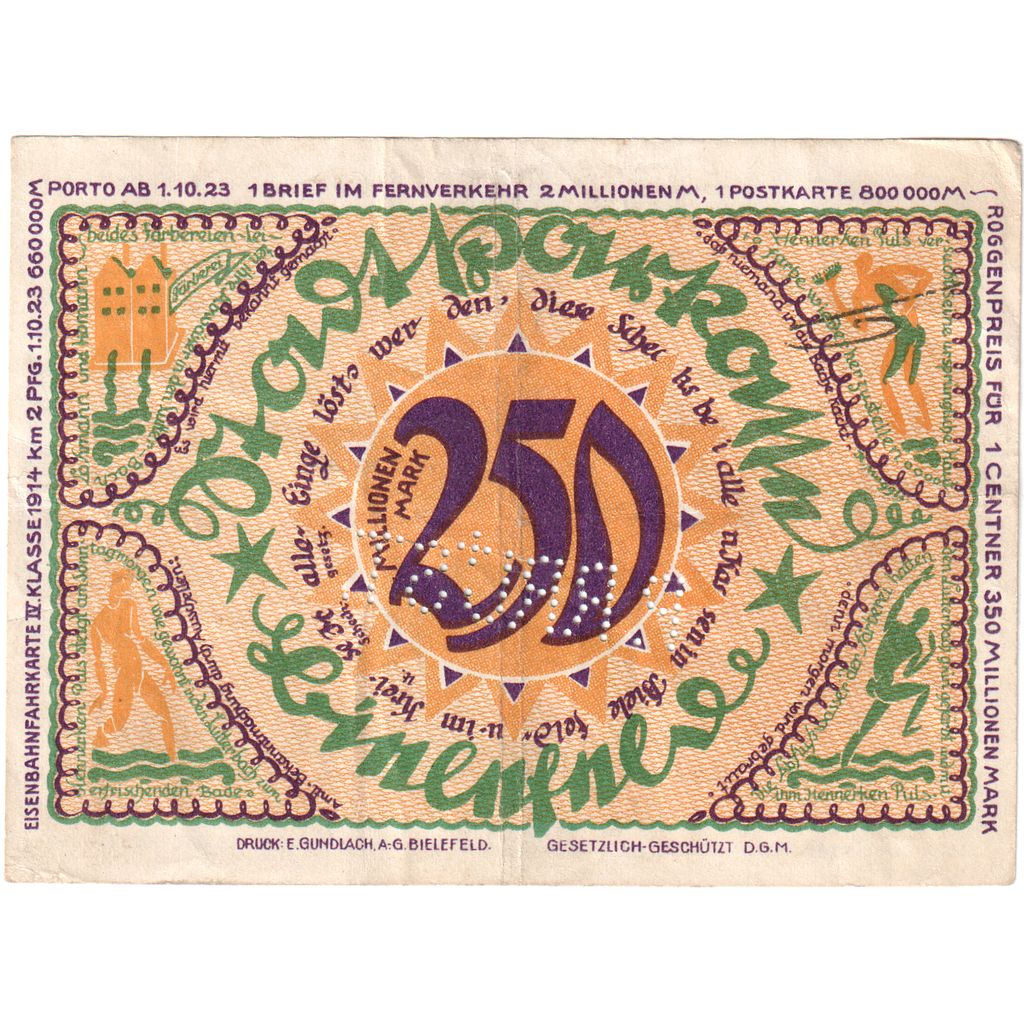 Germany, Bielefeld, 250 Millionen Mark, 1922-04-02, EF(40-45)