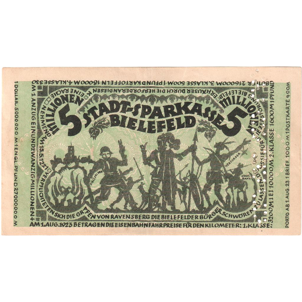 Germany, Bielefeld, 5 Millionen Mark, 1923-08-11, EF(40-45)