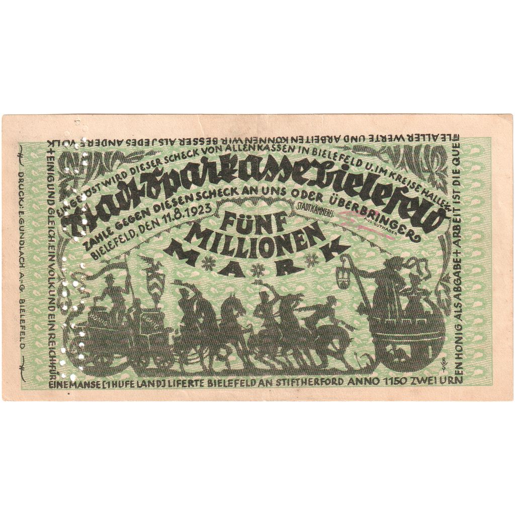 Germany, Bielefeld, 5 Millionen Mark, 1923-08-11, EF(40-45)