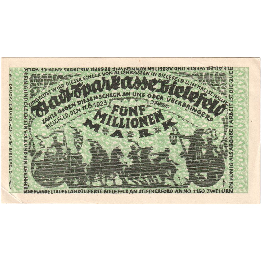 Deutschland, Bielefeld, 5 Millionen Mark, 1923-08-11, VZ+
