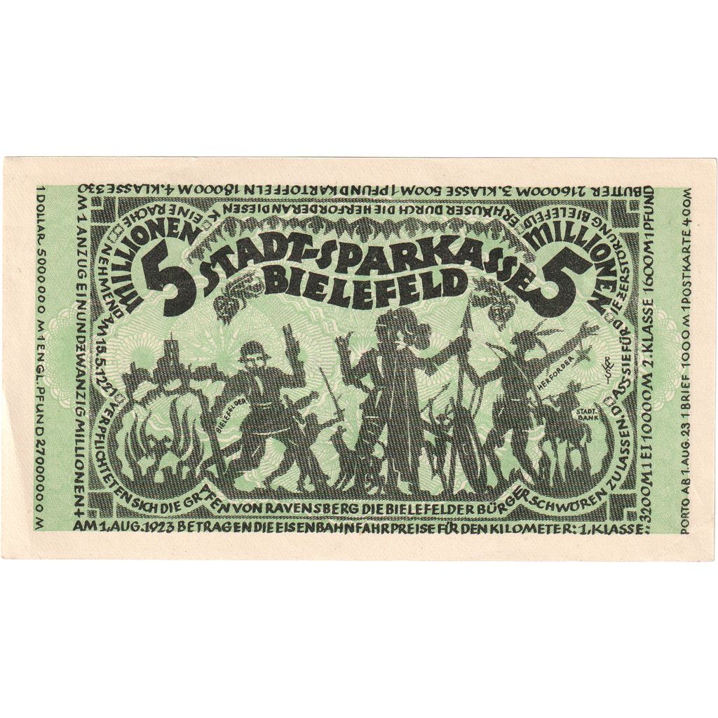 Deutschland, Bielefeld, 5 Millionen Mark, 1923-08-11, VZ+