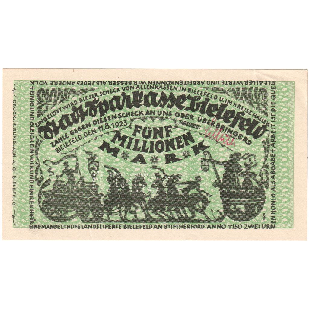 Duitsland, Bielefeld, 5 Millionen Mark, 1923-08-11, SUP+