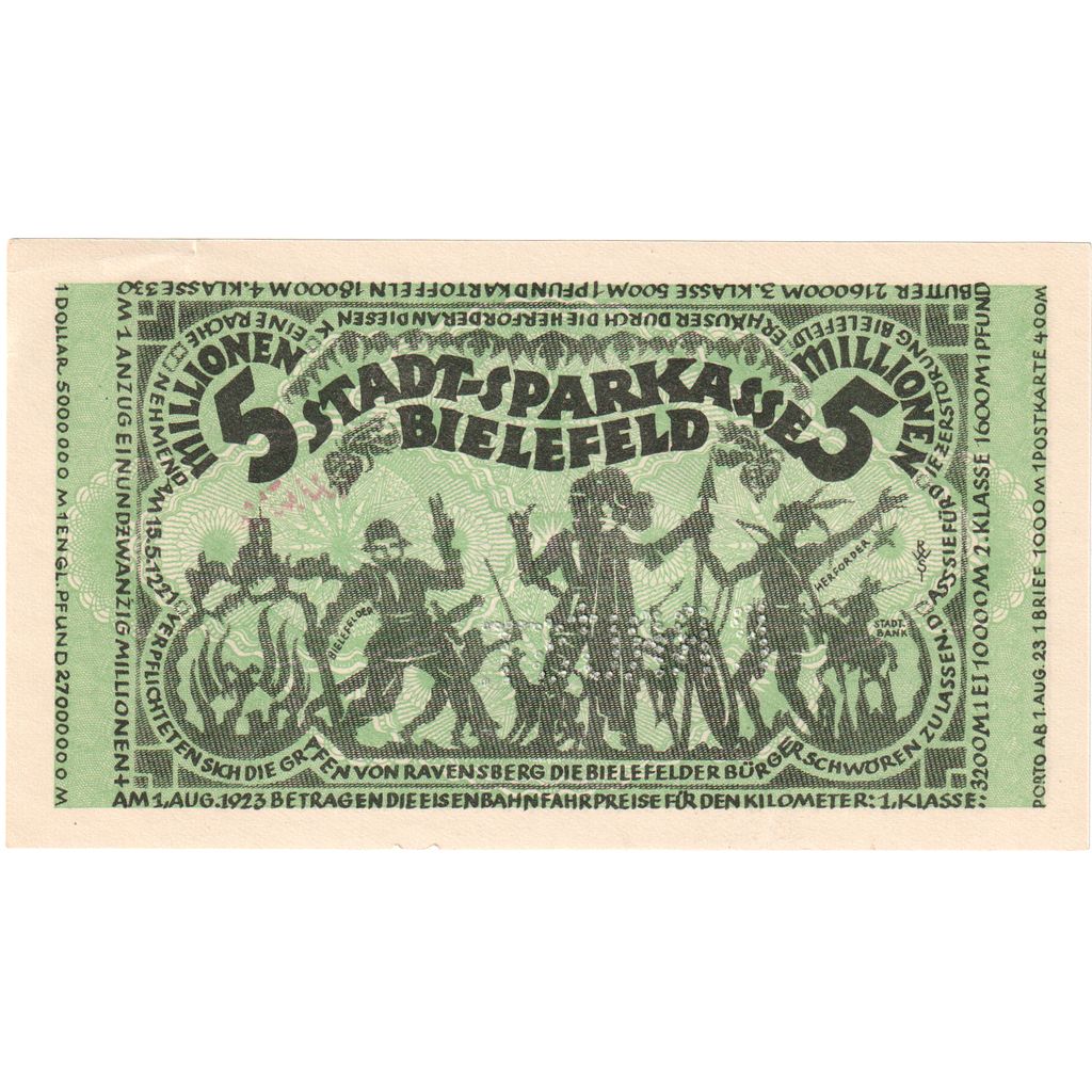 Duitsland, Bielefeld, 5 Millionen Mark, 1923-08-11, SUP+