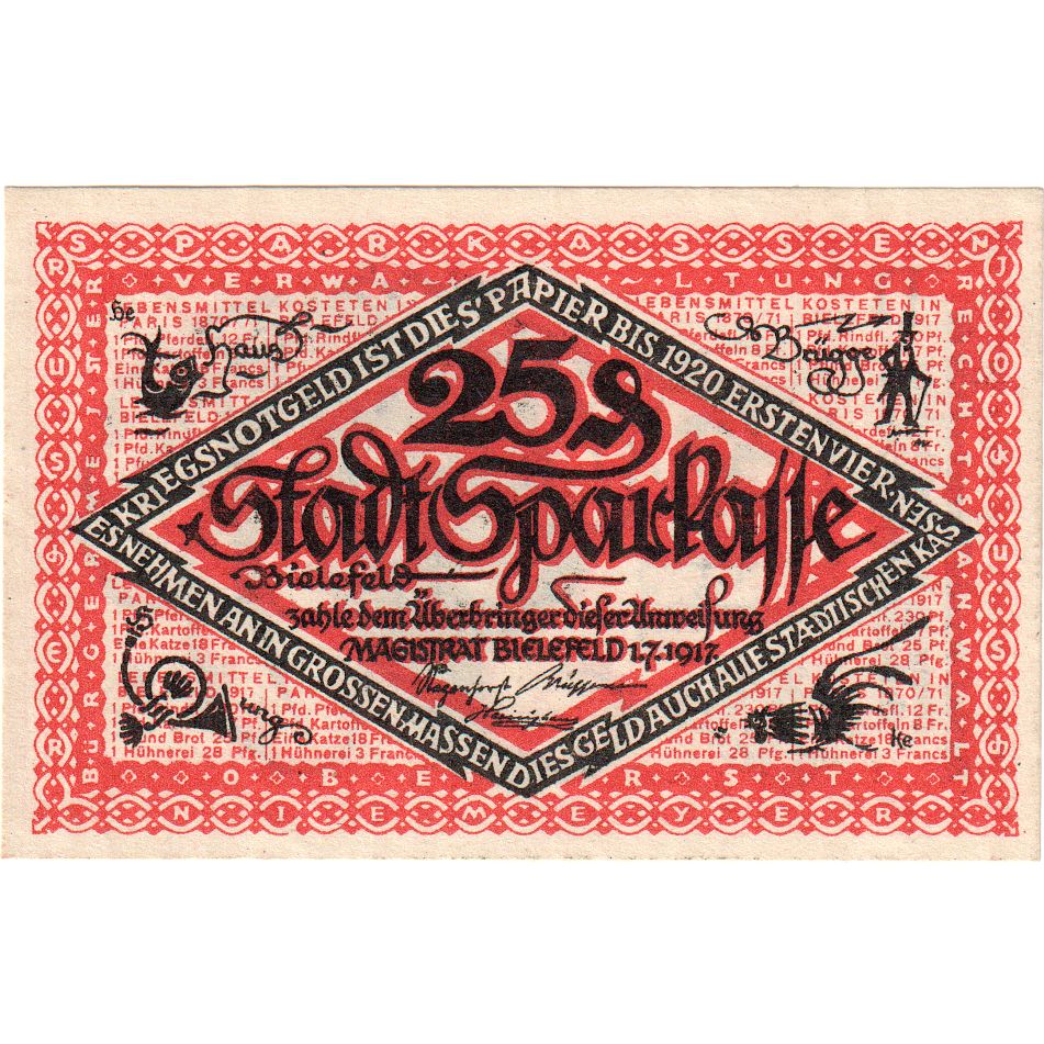 Alemanha, Bielefeld, 25 Pfennig, 1917-07-01, UNC(64), Grabowski:44