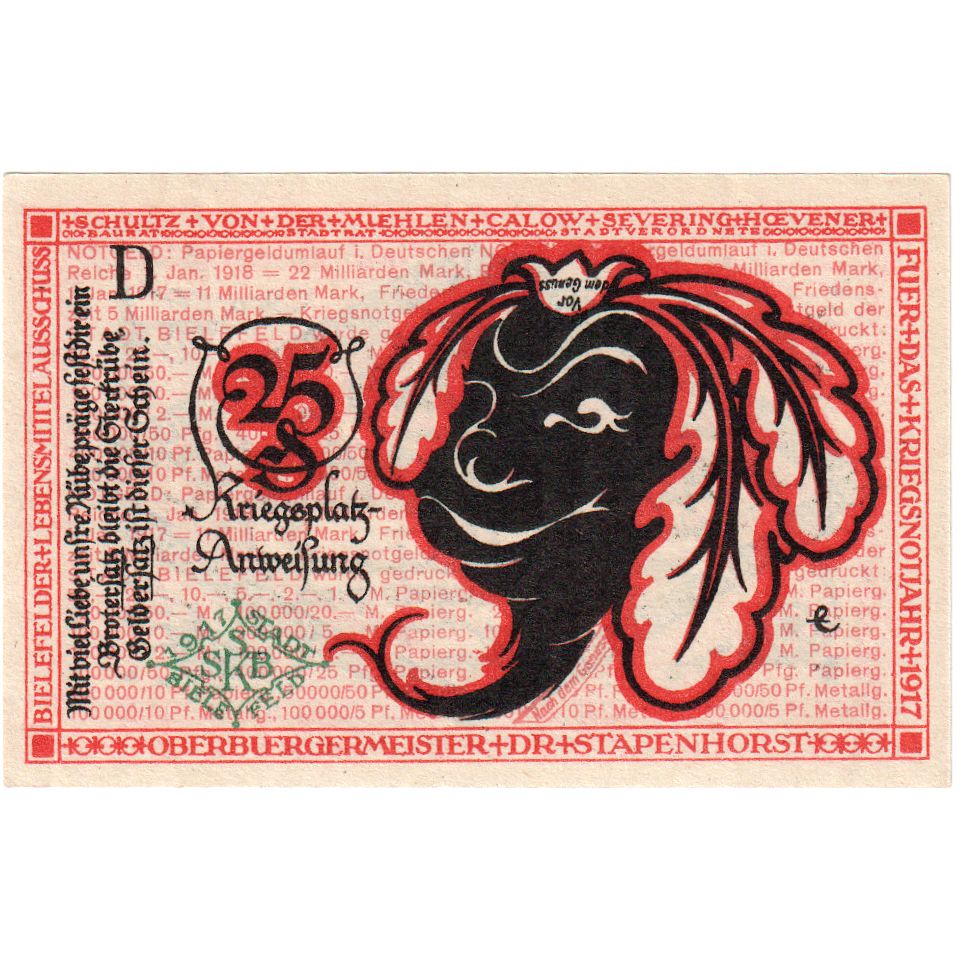 Alemanha, Bielefeld, 25 Pfennig, 1917-07-01, UNC(64), Grabowski:44