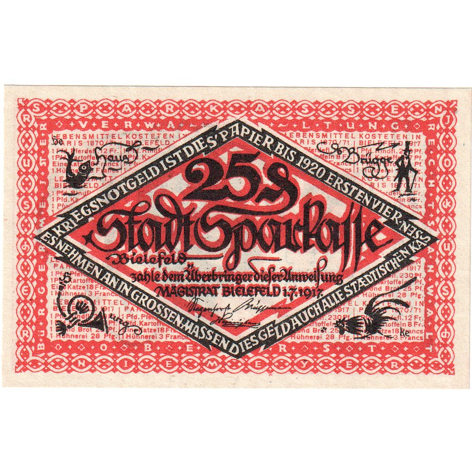 Alemanha, Bielefeld, 25 Pfennig, 1917-07-01, UNC(64), Grabowski:44
